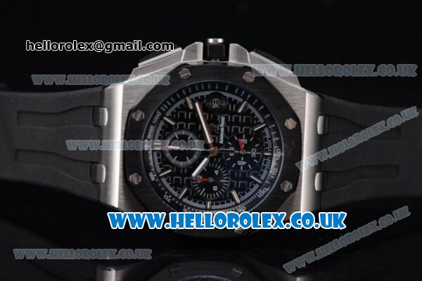 Audemars Piguet Royal Oak Offshore Chrono Miyota OS Quartz Steel Case with Black Dial Black Rubber Strap and Black Subdials (EF) - Click Image to Close